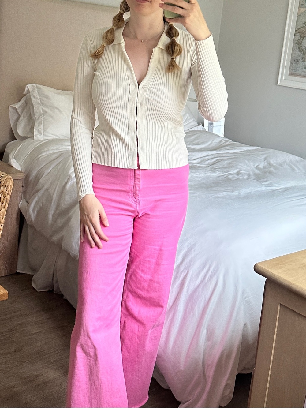 Mango Cream Ribbed Collared Button-Front Cardigan - Picture 3 of 3